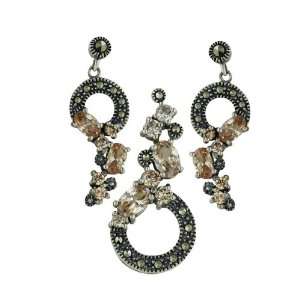   Marcasite Pave Circle Earrings and Pendant Set Silver Empire Jewelry