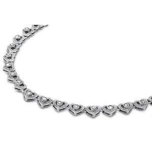  Sterling Silver Vintage Hearts Chain Marcasite Necklace Jewelry
