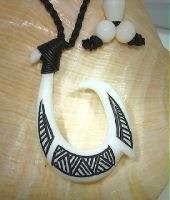 31mm Polynesian Makau Cow Bone Fish Hook Necklace #2  
