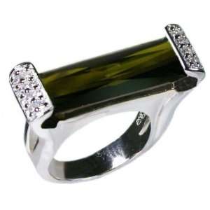 Studio 925 Grande Dame Olivine Green CZ Baguette Sterling Silver Ring 