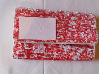 NEW Paiette Wallet Portfolio Martin Margiela Red White Leather 100% 