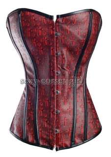 2XL Red Faux Leather Corset Cross Bustier Gothic XXL A132_red