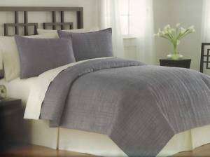 3PCS Slate Blue Microsuede Oversized Coverlet Set Queen  