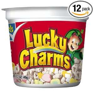 Lucky Charms Cereal, 1.7 Ounce Cups (Pack of 12 )  Grocery 