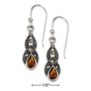   Silver Garnet and Marcasite Teardrop French Wire Earrings   JewelryWeb