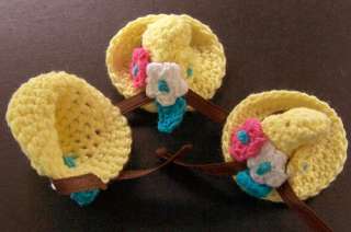 12 Yellow Crochet Hat W/ Flower Appliques Doll Kids  