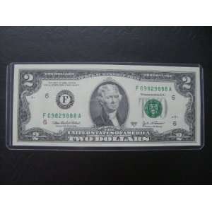  Lucky Money 444 End Fancy Serial Number Uncirculated $2 