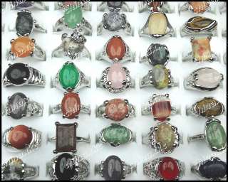wholesale jewelry lots 10pcs Mix Natural stone silver fashion rings 