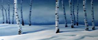 Original LANDSCAPE Painting by CES  Birch Trees Forest SNOW Canvas 