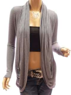   Women Trendy Stripe Long Sleeve Drape Front Cardigan Jacket: Clothing