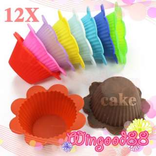 12pcs Silicone Flower Cup Cake Muffin Jelly Baking Mold  