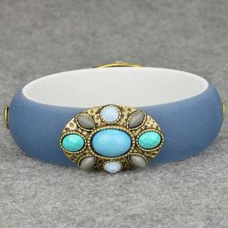 Flower Fancy Lucite Resin Round Vintage Jelly CZ Gem Bangle Bracelet 