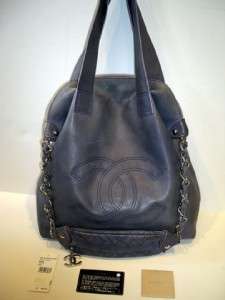 100% AUTH CHANEL BLUE EDGY LARGE CALF SKIN TOTE $2365  