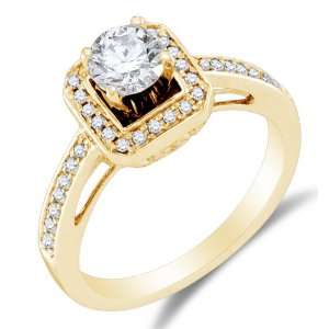  Size 10.5   14K Yellow Gold Large Diamond Halo Engagement 