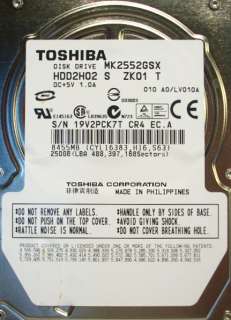 EXACT Toshiba MK2552GSX 250GB Sata HDD HDD2H02 S ZK01 T  
