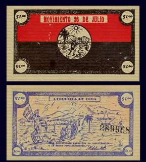    Guerrilla Banknote FIDEL CASTRO 1957   26th of JULY Movement   AU+