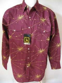 NEW Mens Burgundy Embroidered Sun Burst Western Cowboy Pearl Snap 