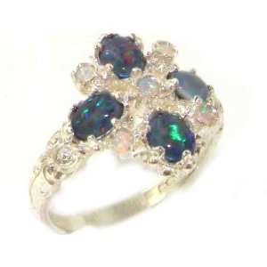  Luxury Sterling Silver Womens Opal 9 Stone Ring   Size 5 