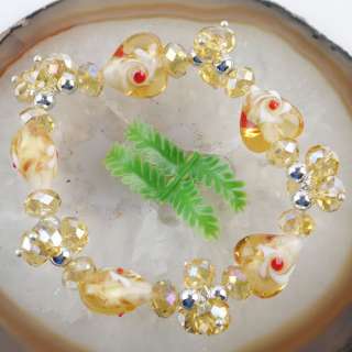 Crystal Lampwork Heart beads Bracelet 7 L2964  