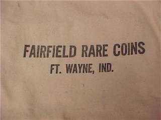 Ft. Wayne,IN Fairfield Rare Coins Vintage Bank Deposit Bag 2df  