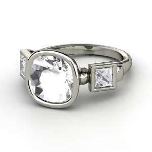  Amanda Ring, Cushion Rock Crystal 14K White Gold Ring with 