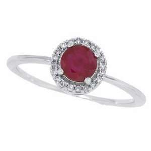  0.65ct Round Genuine Ruby Ring with Diamond in 10Kt White 