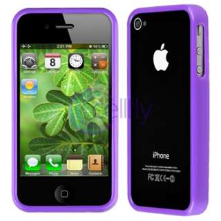 Purple TPU Rubber Case Bumper+2x Privacy Cover For iPhone 4 s 4s 4th 