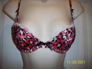  SEXY LITTLE THINGS CORAL/ORANGE LEOPARD BRA & THONG 32D/M  