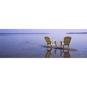 Reflection of Two Adirondack Chairs in a Lake, Lake Michigan, Michigan 