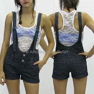 High Waisted Suspender Overalls Shorts Sailor Cuffed Short Denim Jeans 