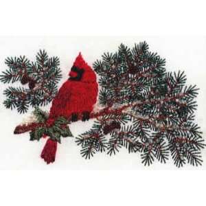  Winter Cardinal Brazilian chart, fabric, beads 