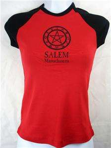 SALEM MASSACHUSETTS WITCH TRIALS RED BABYDOLL SHIRT PAGAN WICCAN 