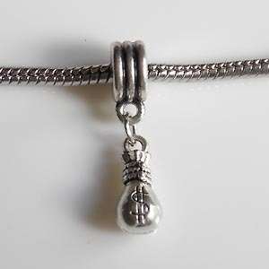 Divine Beads Cash bag dangle charm bead fits Pandora, Biagi, Tedora 