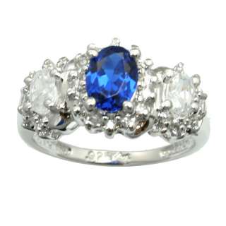 Sterling Silver Blue Sapphire CZ Ladies Ring Sz.7  
