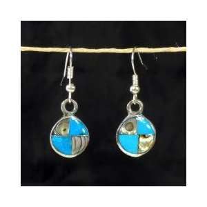  Turquoise and Abalone Round Silver Earrings: Jewelry