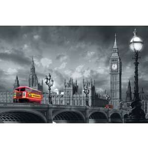  (46x69) Bus on Westminster Bridge London Mini Mural Huge 