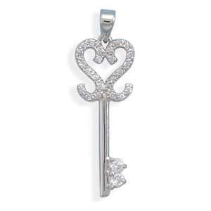 CleverSilvers Rhodium Plated Key Slide With Cz Heart