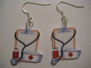 Nurse earrings Stethoscope clipboard doctor medicine  
