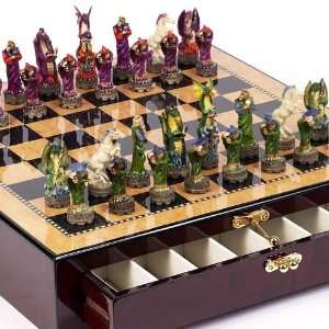  Fantasy Chessmen & Tribeca Wooden Chess Board with Storage 