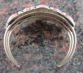 Signed Spencer Red Coral Sterling Silver 1 7/8 Wide Cuff Bracelet 
