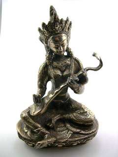 SARASWATI HINDU Goddess of Knowlege Bronze Statue  