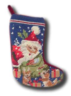 NEW Santa & Chipmunks Squirrels Needlepoint Christmas Stocking Sock 8 