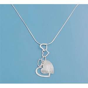  Sterling Silver Linked Hearts Drop CZ Necklace: Jewelry