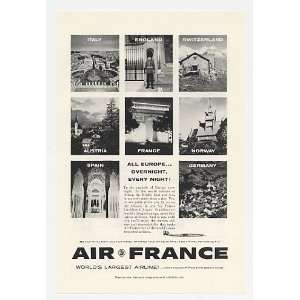  1958 Air France Airlines All Europe Overnight Print Ad 
