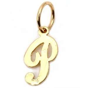  14K Gold Cursive P Letter Charm Initial Jewelry 10mm 