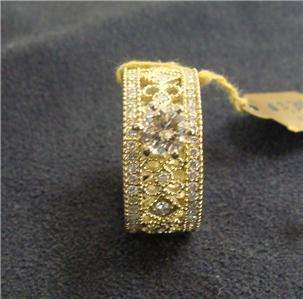 14k Yellow Gold Diamond Solitaire Wide Ornate Wed Band  