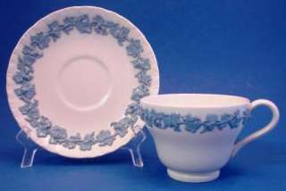 Wedgwood Embossed Queensware Cup & Saucer Blue Grape on Cream  