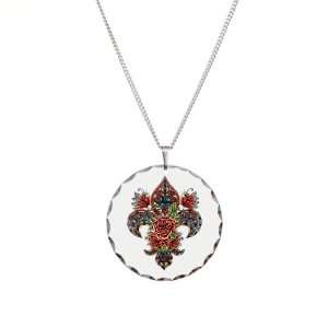    Necklace Circle Charm Floral Fleur De Lis: Artsmith Inc: Jewelry