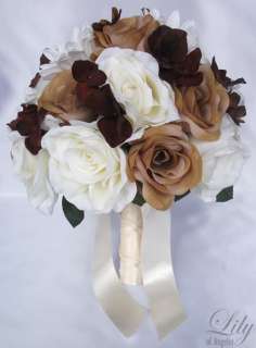 17Pcs Wedding Bridal Bouquet Bride Decoration Flowers Package IVORY 