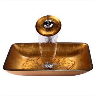 Kraus Golden Pearl Rectangular Glass Vessel Sink and Faucet Oil Rubbed 